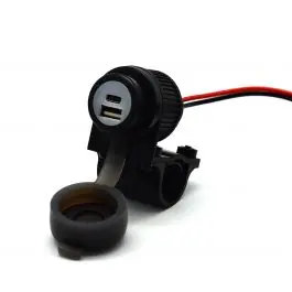 Lage Prijs Duo USB A + C socket motorcycle 12-24 V with Quick Charge for 21-25 mm handlebars