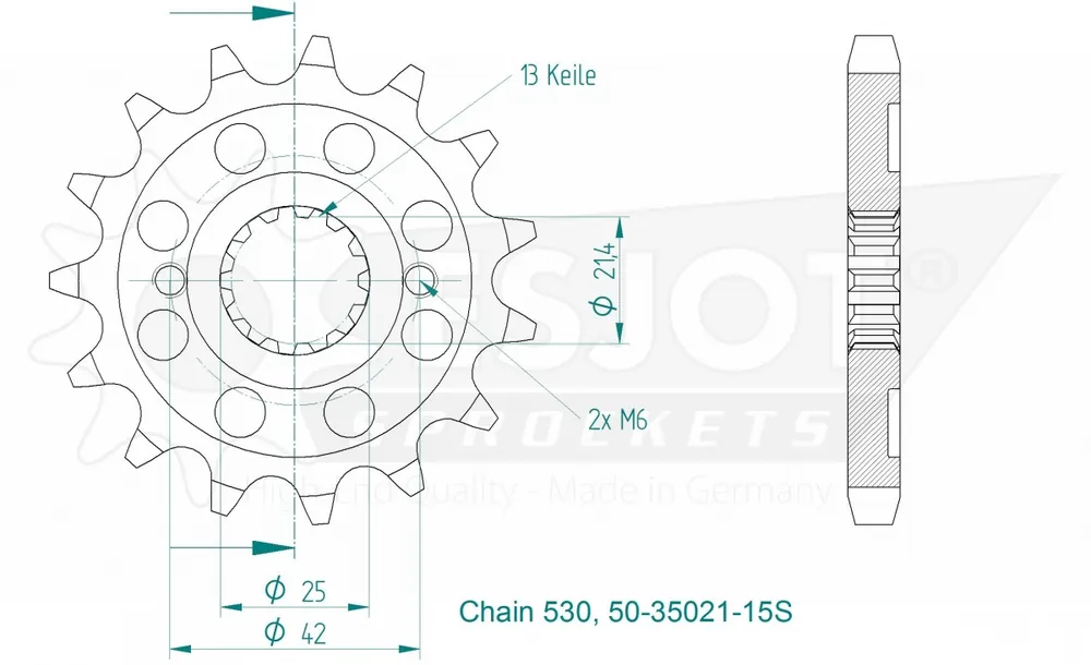 ESJOT - FRONT 15T, LIGHT, 530 - Sprockets - Compatibel met diverse merken Professioneel