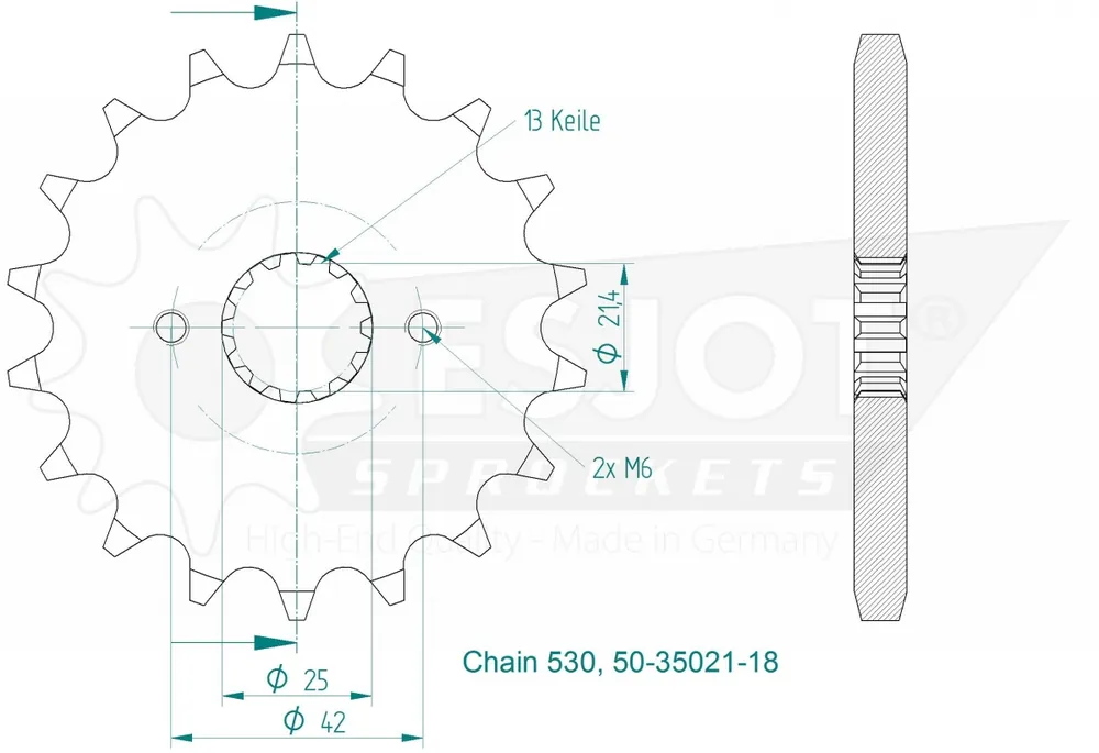ESJOT - FRONT 18T, 530 - Sprockets - Geschikt voor diverse Kawasaki en Suzuki modellen Geld-Terug-Garantie