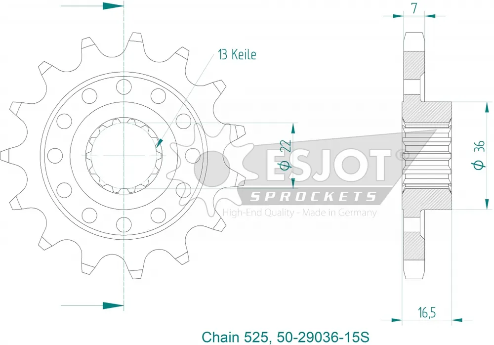 ESJOT - FRONT 15T, LIGHT, 525 - Sprockets - Compatibel met Ducati Premium