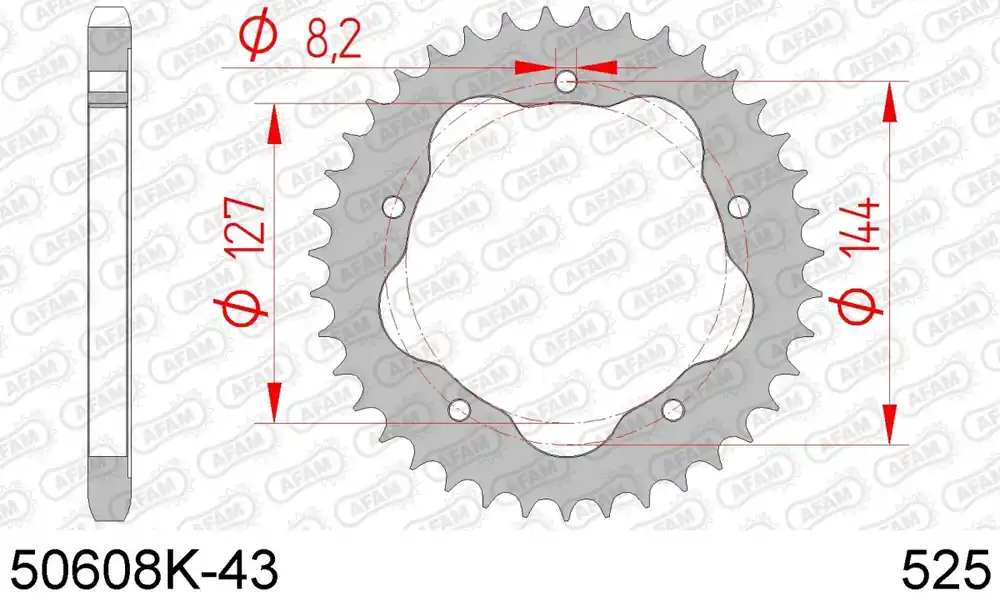 AFAM - REAR STEEL 43T, 525 BLACK - Sprockets - Staal Exclusief