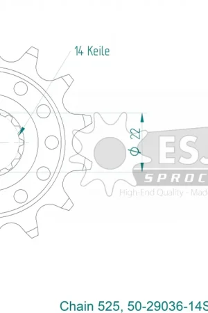 Laatste Kans ESJOT - FRONT 14T, LIGHT, 525 - Sprockets - Geschikt voor diverse toepassingen