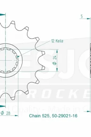 ESJOT - FRONT 16T, 525 - Sprockets - Compatibel met Honda Geld-Terug-Garantie