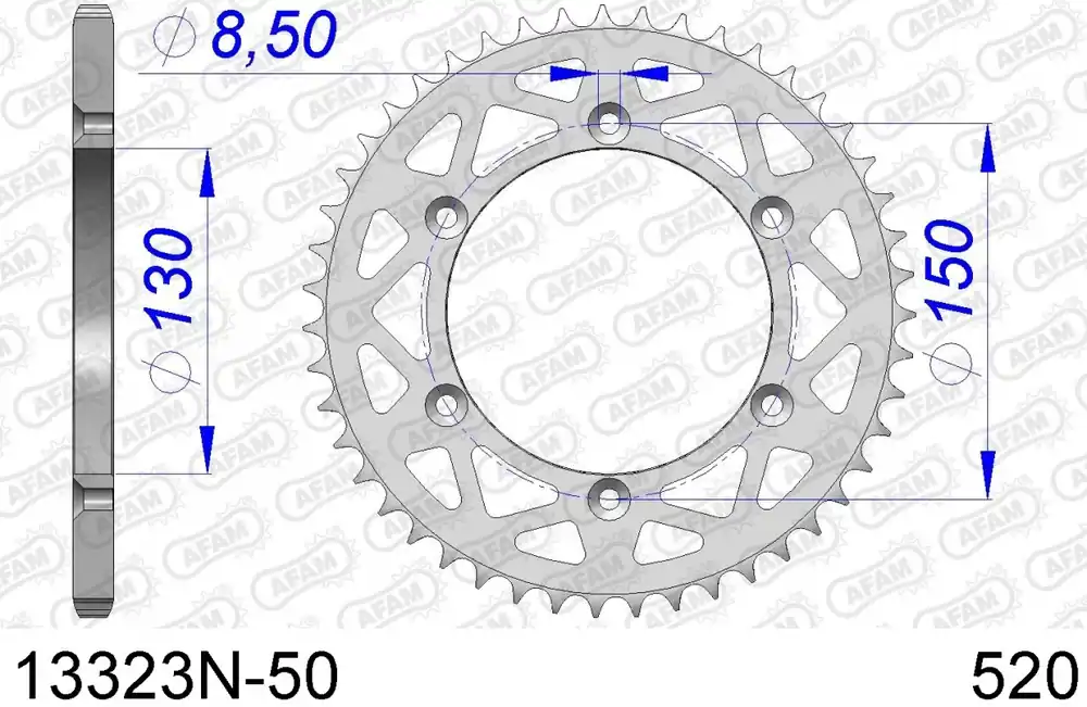AFAM - REAR ALU 50T, 520 - Sprockets - Aluminium Lage Prijs