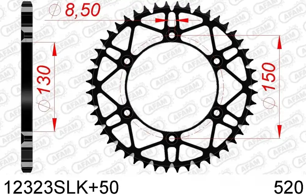 Beperkte Voorraad AFAM - REAR STEEL SUPER LIGHT 50T - Sprockets - 520, BLACK