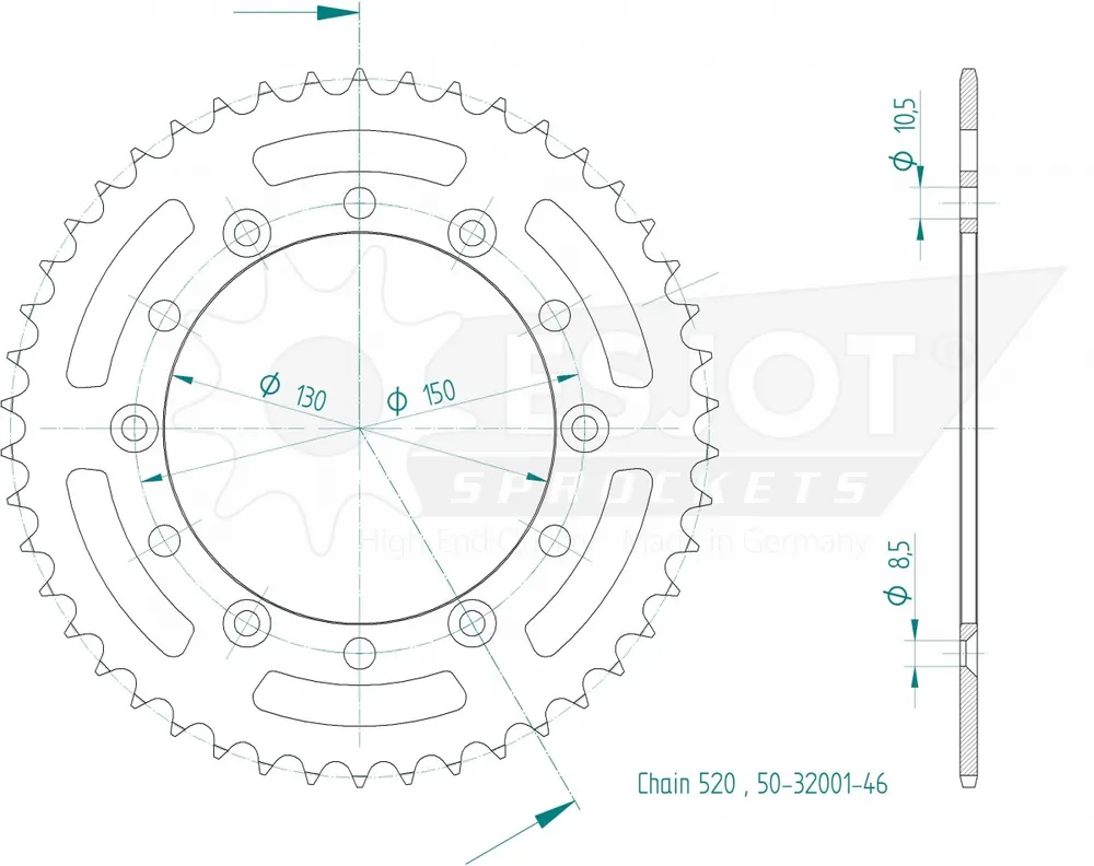 ESJOT - REAR STEEL 46T, 520 - Sprockets - Hoogwaardige stalen constructie Nieuw Model