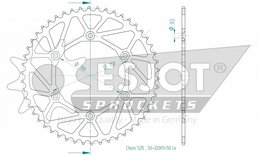 ESJOT - REAR STEEL LIGHT 50T, 520 - Sprockets - Lichtgewicht staal Dagaanbieding