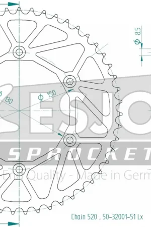 ESJOT - REAR STEEL LIGHT 51T, 520 - Sprockets - Staal Ambachtelijk