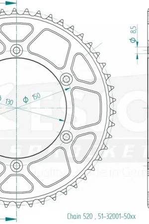 Weekendaanbieding ESJOT - REAR ALU 50T, 520 - Sprockets - Hoogwaardige Aluminium