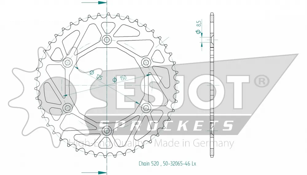ESJOT - REAR STEEL LIGHT 46T, 520 - Sprockets - Achterste staal Dagaanbieding