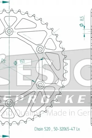 ESJOT - REAR STEEL LIGHT 47T, 520 - Sprockets - Compatibel met diverse Husqvarna en KTM modellen Nieuw