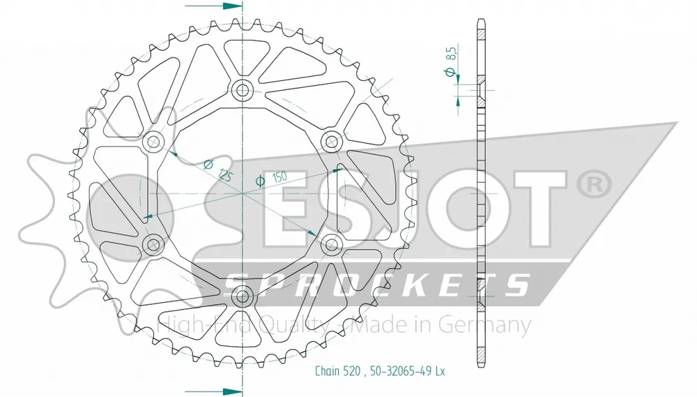 Koopje ESJOT - REAR STEEL LIGHT 49T - Sprockets - 520