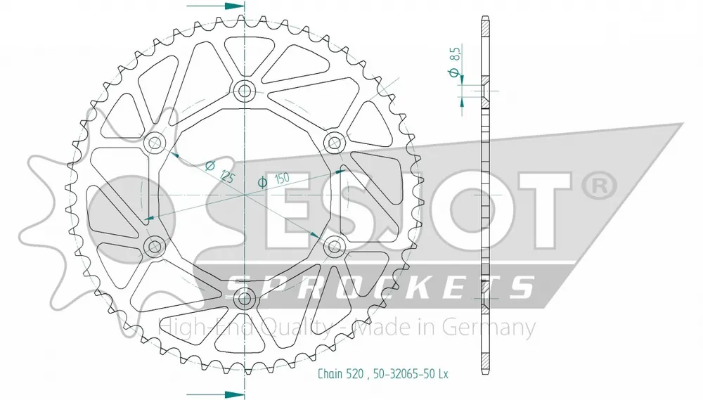 ESJOT - REAR STEEL LIGHT 50T, 520 - Sprockets - Lichtgewicht Staal Nu Kopen