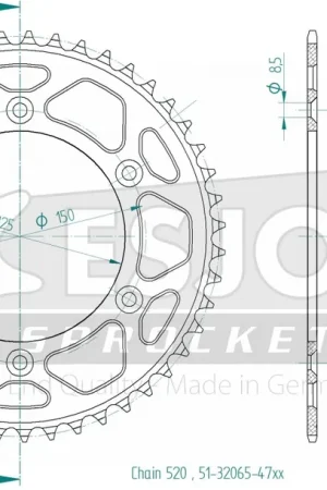 ESJOT - REAR ALU 47T, 520 - Sprockets - Lichtgewicht Aluminium Fabrieksprijs