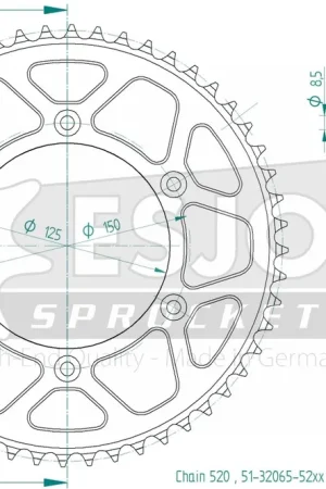 ESJOT - REAR ALU 52T, 520 - Sprockets - Zwart Exclusief