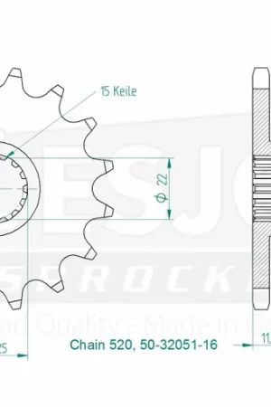 ESJOT - FRONT 16T, 520 - Sprockets - 16T Gratis Retour