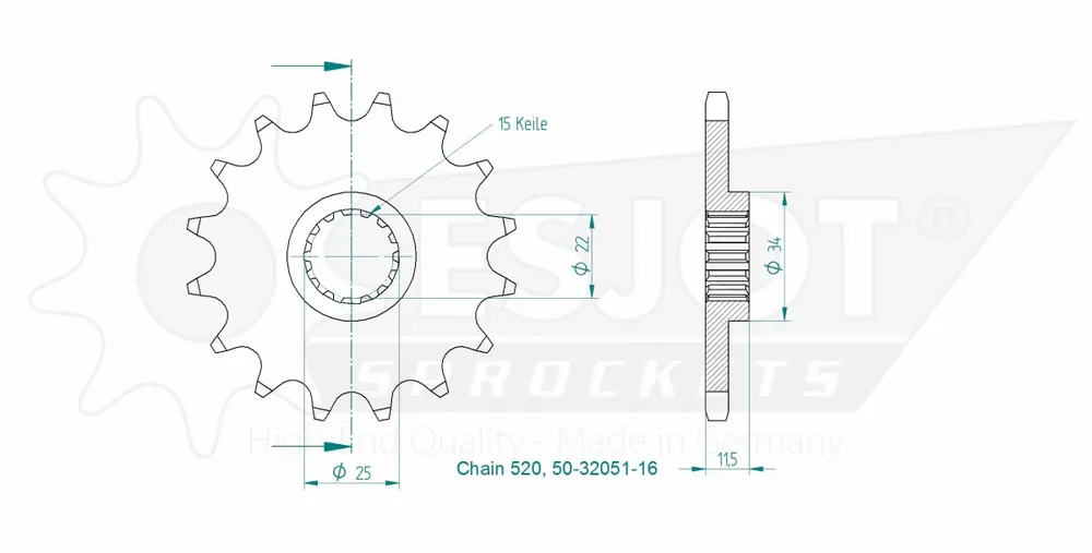 ESJOT - FRONT 16T, 520 - Sprockets - 16T Gratis Retour