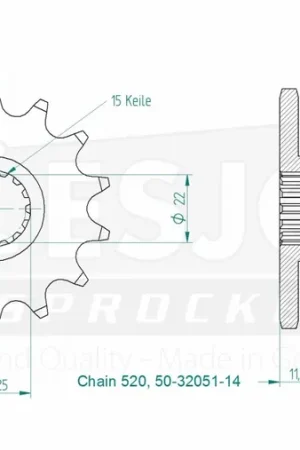 ESJOT - FRONT 14T, 520 - Sprockets - Compatibel met Husqvarna en KTM Ambachtelijk