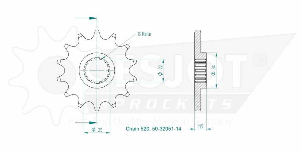 ESJOT - FRONT 14T, 520 - Sprockets - Compatibel met Husqvarna en KTM Ambachtelijk