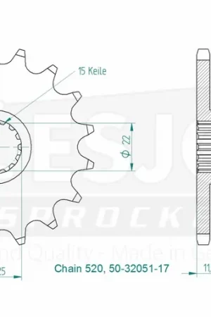 ESJOT - FRONT 17T, 520 - Sprockets - Hoge Kwaliteit Alleen Vandaag