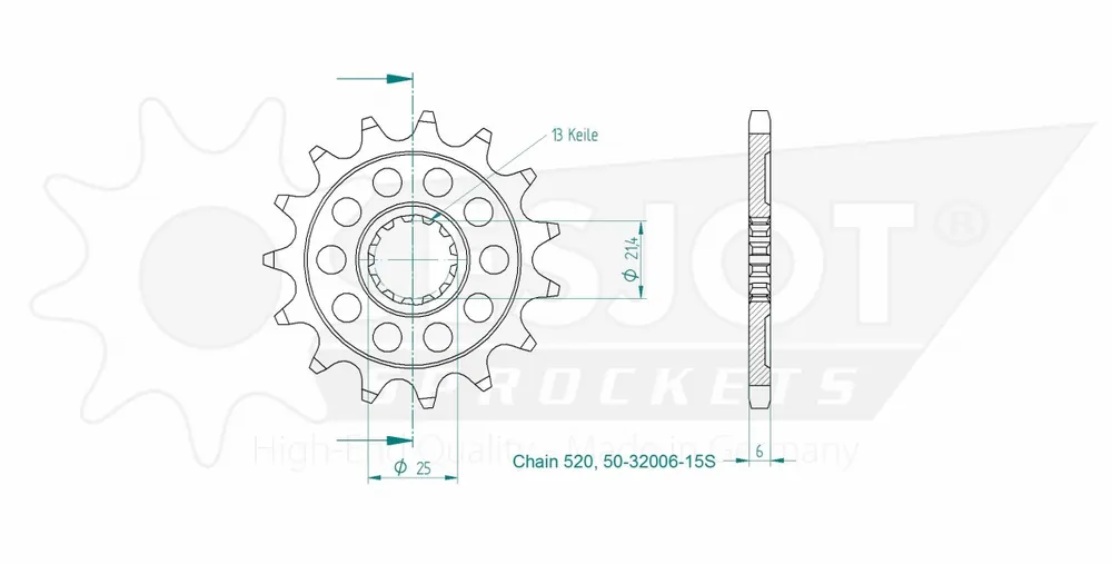 Ambachtelijk ESJOT - FRONT 15T, LIGHT, 520 - Sprockets - 15T lichtgewicht
