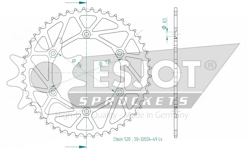 ESJOT - REAR STEEL LIGHT 49T, 520 - Sprockets - Staal Speciale Aanbieding