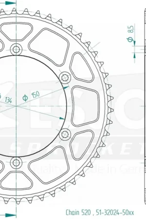 ESJOT - REAR ALU 50T, 520 - Sprockets - Zwart Aluminium Beperkte Voorraad