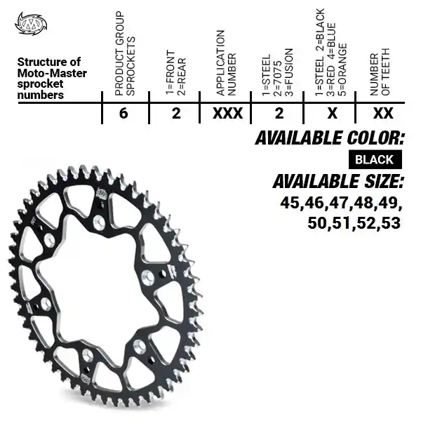 MOTO MASTER - REAR ALU 51T - Sprockets - BLACK, 520 Nieuw Model