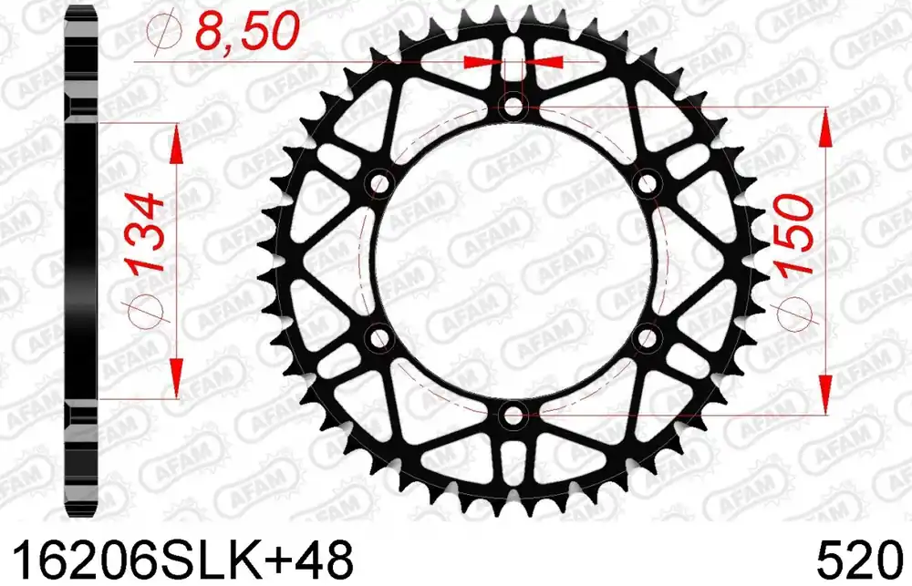 AFAM - REAR STEEL SUPER LIGHT 48T - Sprockets - 520, BLACK Betaalbaar