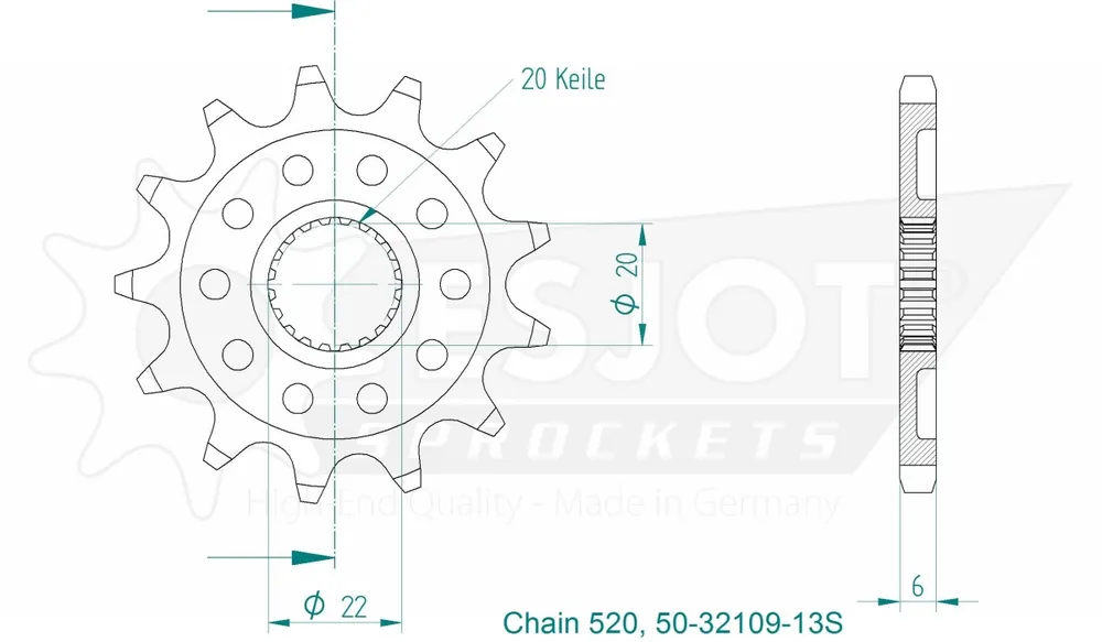 Finale Uitverkoop ESJOT - FRONT 13T, LIGHT, 520 - Sprockets - Compatibel met Yamaha