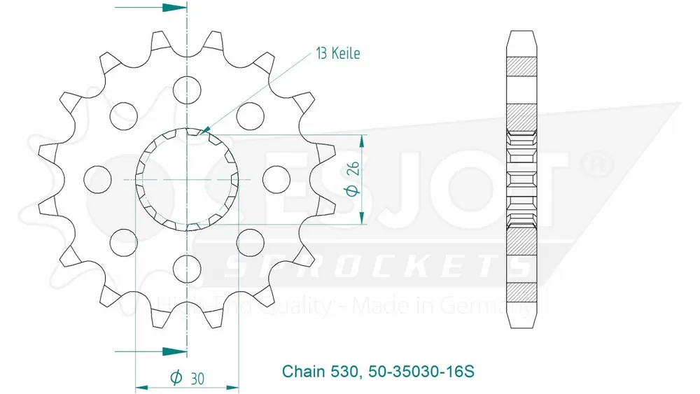 ESJOT - FRONT 16T, LIGHT, 530 - Sprockets - Compatibel met Triumph Snelle Levering