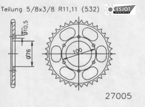 ESJOT - REAR STEEL 43T, 532 - Sprockets - Geschikt voor diverse Suzuki modellen Authentiek