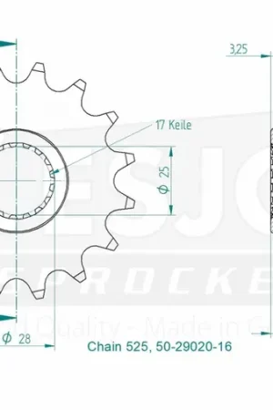 Nieuwe Collectie ESJOT - FRONT 16T, 525 - Sprockets - 16T