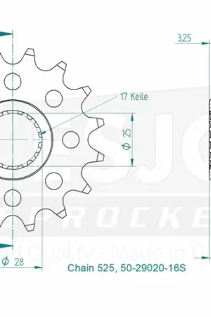 ESJOT - FRONT 16T, LIGHT, 525 - Sprockets - Lichtgewicht ontwerp Veilige Betaling