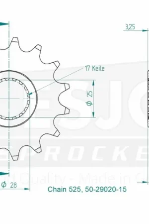 Bestel Nu ESJOT - FRONT 15T, 525 - Sprockets - Compatibiliteit met Aprilia en BMW