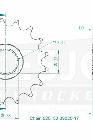 ESJOT - FRONT 17T, 525 - Sprockets - Compatibiliteit met Aprilia en BMW Exclusief