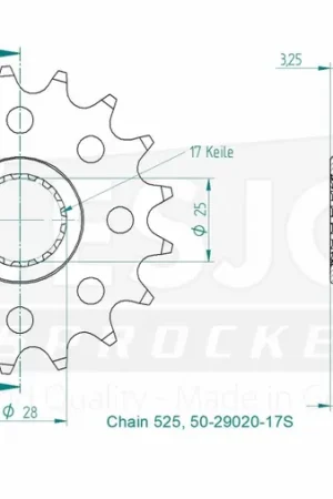 ESJOT - FRONT 17T, LIGHT, 525 - Sprockets - Lichtgewicht Betaalbaar