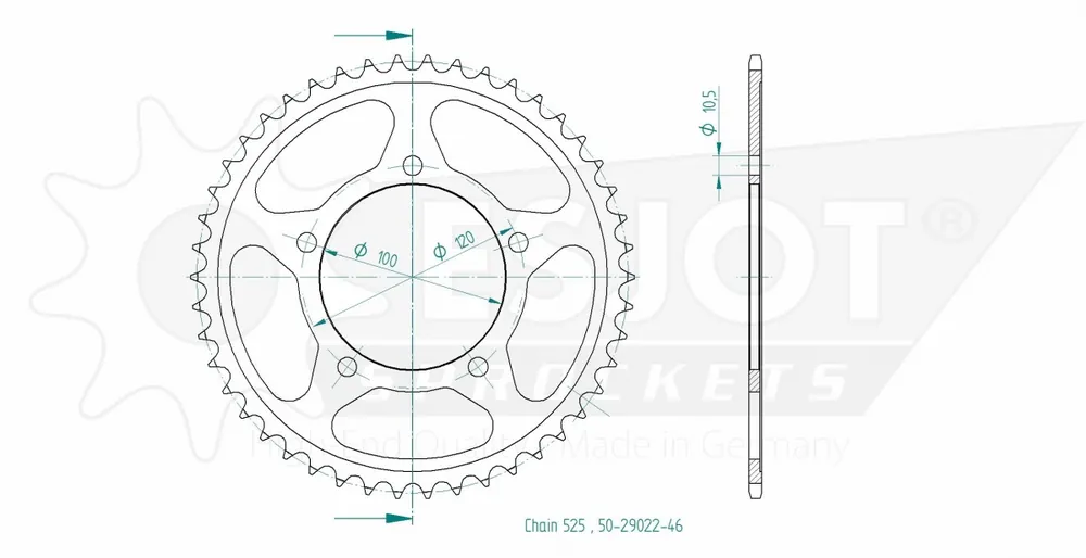 ESJOT - REAR STEEL 46T, 525 - Sprockets - Staal 46T Populair