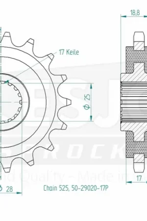 ESJOT - FRONT 17T, 525 - Sprockets - RUBBER CUSHIONED Bestseller