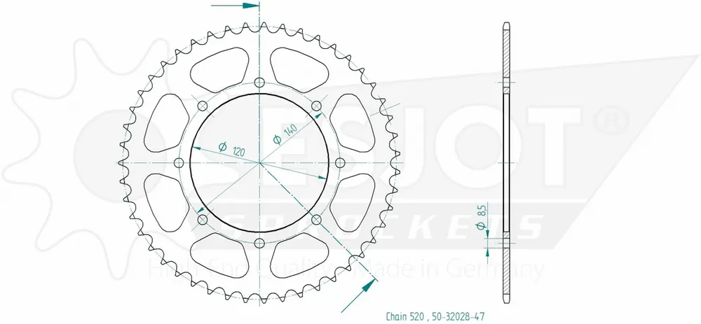 ESJOT - REAR STEEL 47T, 520 - Sprockets - Stalen constructie Lage Kosten