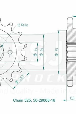 ESJOT - FRONT 16T, 525 - Sprockets - 16T Hoge Kwaliteit