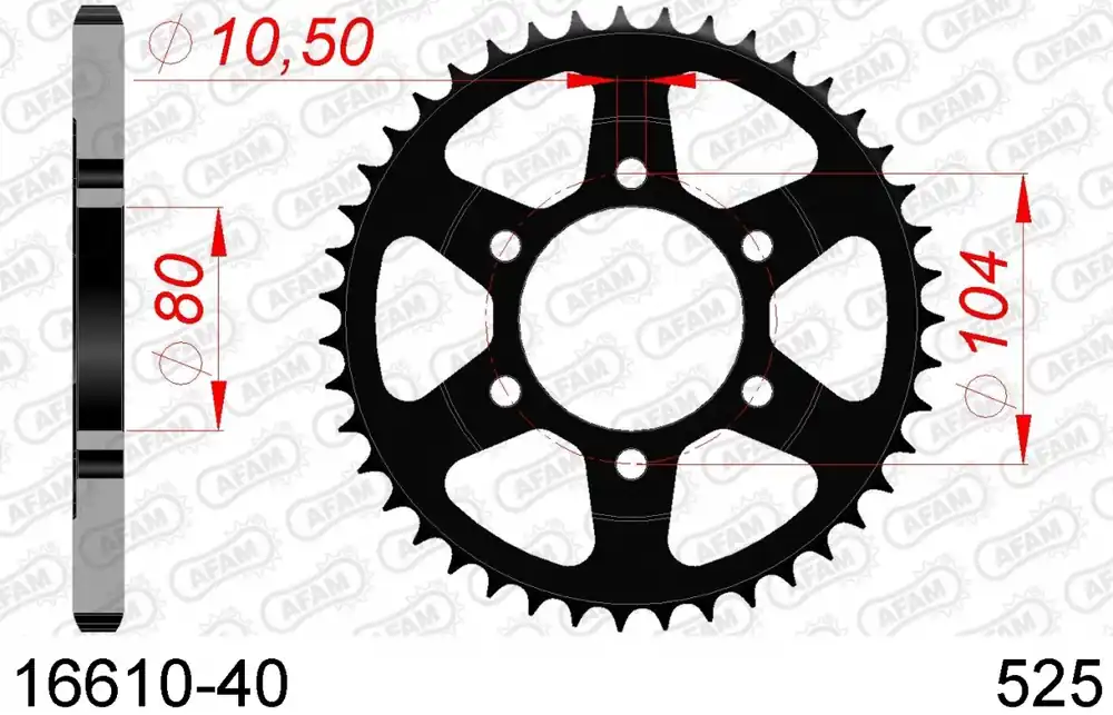 AFAM - REAR STEEL 40T, 525 - Sprockets - Stalen constructie Beperkte Voorraad