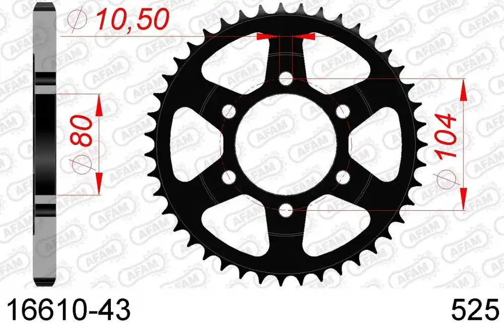 AFAM - REAR STEEL 43T, 525 - Sprockets - Duurzaam Staal Speciale Aanbieding