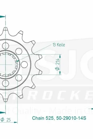 Op = Op ESJOT - FRONT 14T LIGHT 525 - Sprockets - Compatibel met meerdere modellen