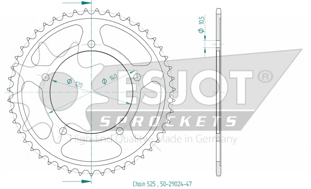 ESJOT - REAR STEEL 47T, 525 - Sprockets - Staal 47T Flitsaanbieding