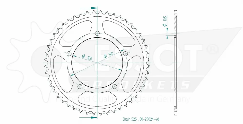 ESJOT - REAR STEEL 48T, 525 - Sprockets - Stalen ontwerp Superprijs