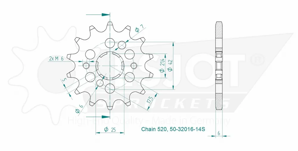 Bestel Nu ESJOT - FRONT 14T, LIGHT, 520 - Sprockets - Lichtgewicht ontwerp
