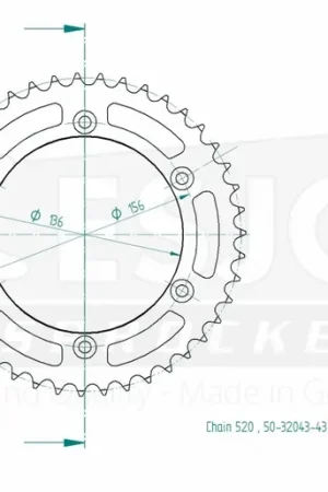 ESJOT - REAR STEEL 43T, 520 - Sprockets - Stevig staal Direct Beschikbaar