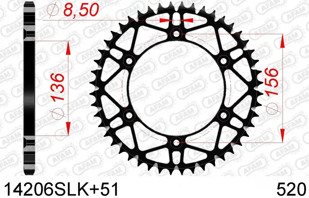 Ambachtelijk AFAM - REAR STEEL SUPER LIGHT 51T - Sprockets - BLACK