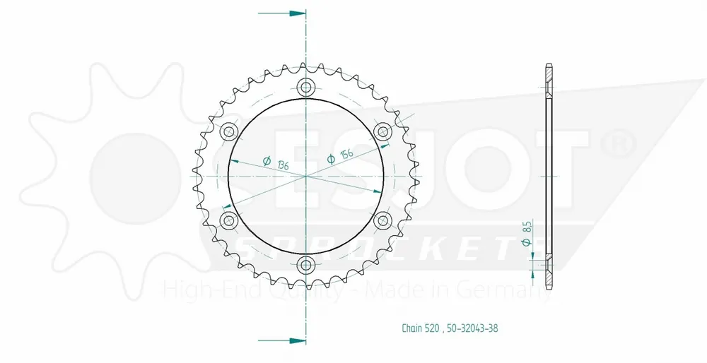 Favoriet ESJOT - REAR STEEL 38T, 520 - Sprockets - Stalen constructie